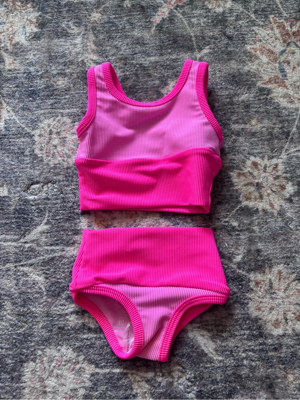 LainSnow 6-12m Kids Hot Pink Ribbed Two-Piece Swim Set